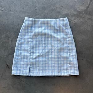 Vintage Y2k John Galt Blue Plaid Gingham White Mini Skirt Small